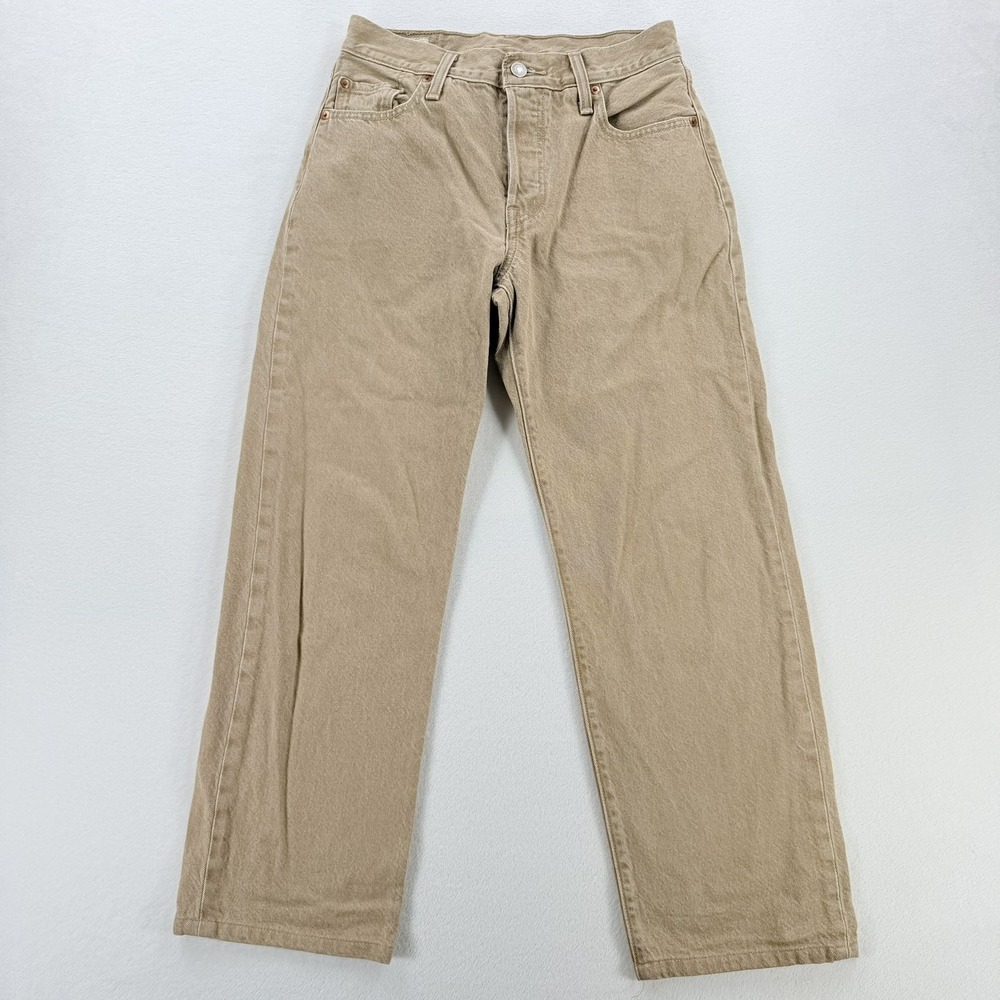 Levi's 501 Jeans Womens W25 L30 Beige Light Wash Straight Denim Button Fly
